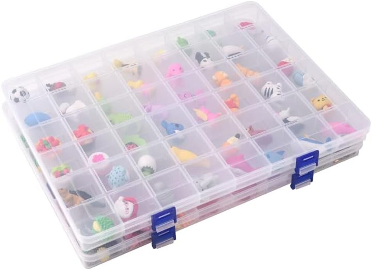 2 Pack Fixed 48 Grids Clear Plastic Divider Storage Box, Transparent Organizer Container Case for Bead, Button, Jewelry, Diamond, Craft, Small Parts, Sewing Kit,DIY Accessories